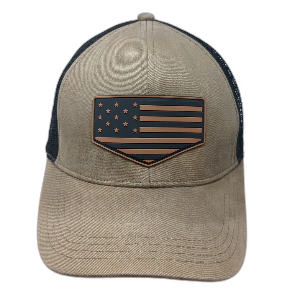 Capture Trucker Hat Brown Black One Size American Flag Patch Mesh Snapback